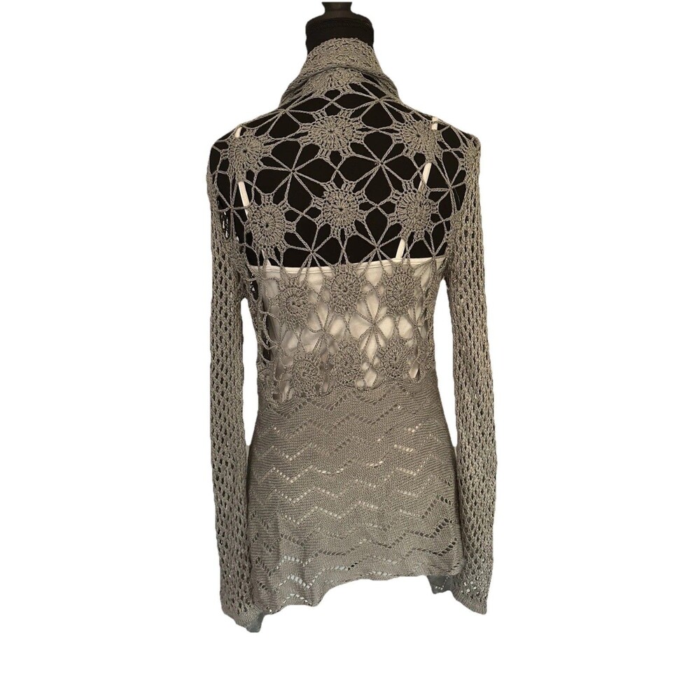 Peppe Peluso Gray Knit Crochet Open Bohemian Cardigan Sz S